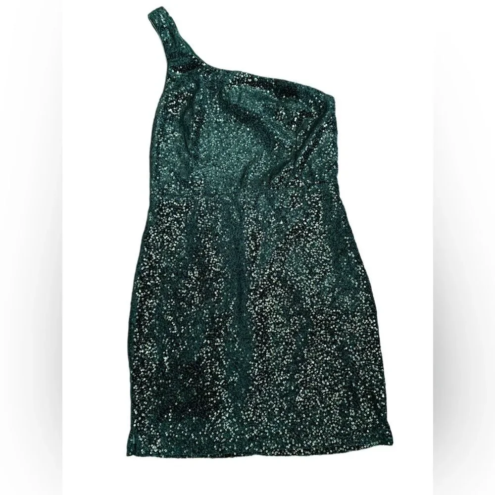 Lulu's One Shoulder Green Sequin One Shoulder Mini Dress Size M - Picture 2 of 11